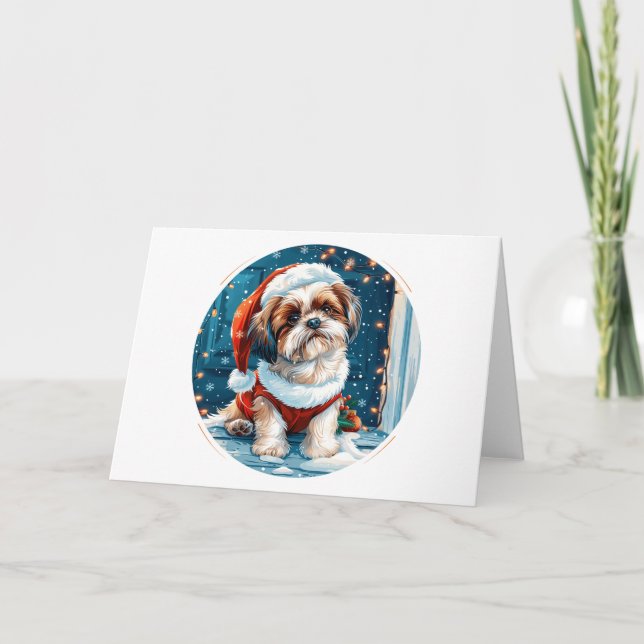 Jul Shih Tzu Santa Hund Helgkort (Framsida)