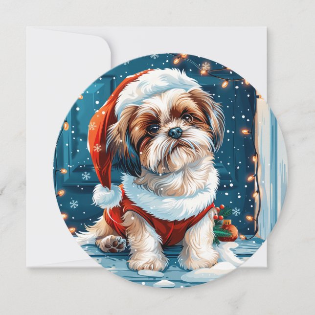 Jul Shih Tzu Santa Hund Julkort (Framsida)