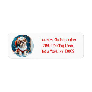 Jul Shih Tzu Santa Hund Returadress Etikett