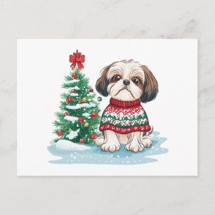Jul Shih Tzu Tomte Hund Helg Vykort