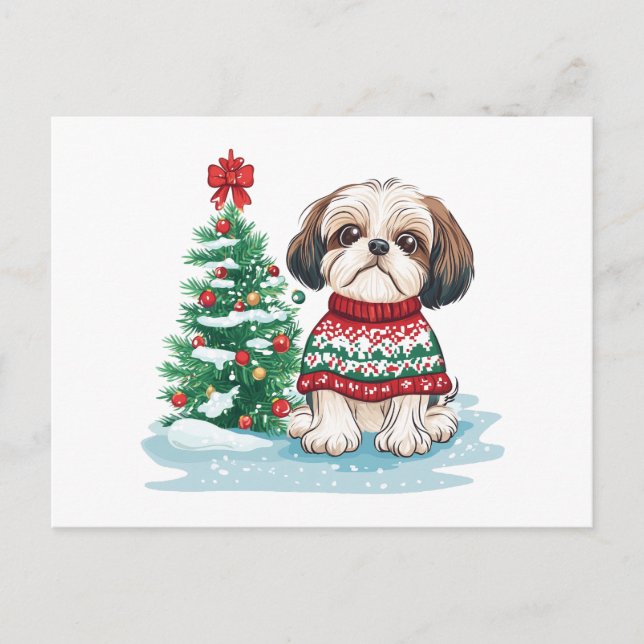 Jul Shih Tzu Tomte Hund Helg Vykort (Framsida)