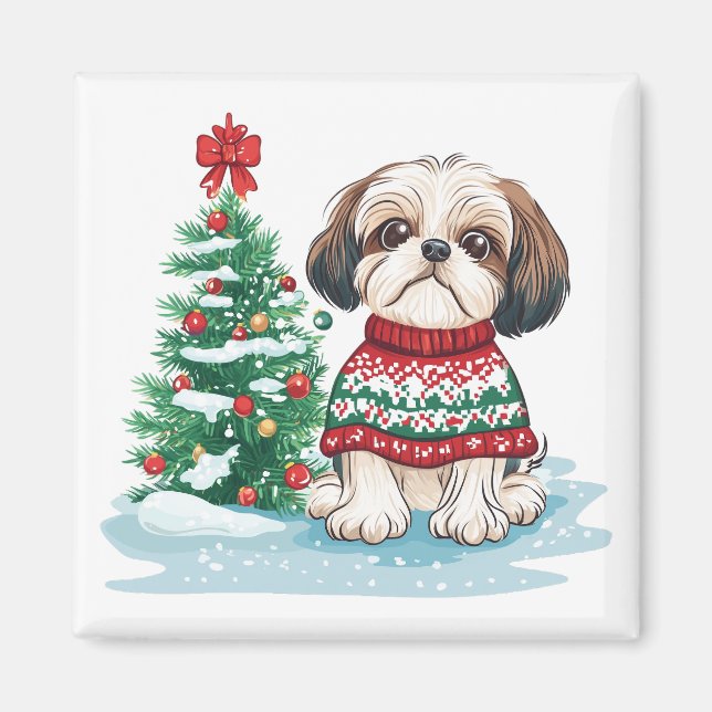 Jul Shih Tzu Tomte Hund Magnet (Framsidan)