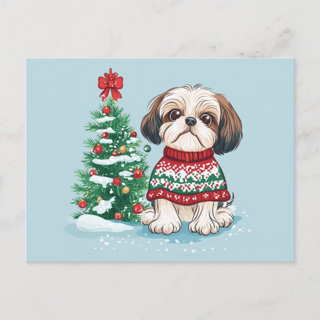 Jul Shih Tzu Tomte Hund Vykort (Framsida)