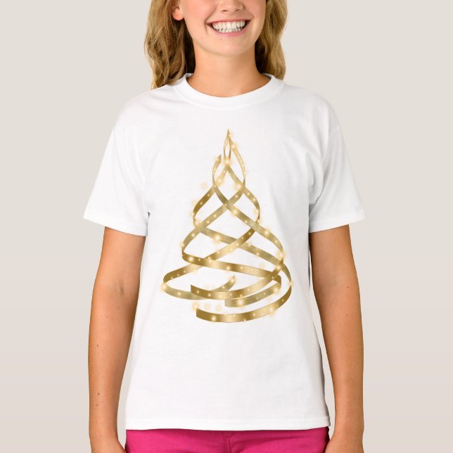 Jul Shiny Golden Ribbon Träd Gnistra T Shirt (Framsida)