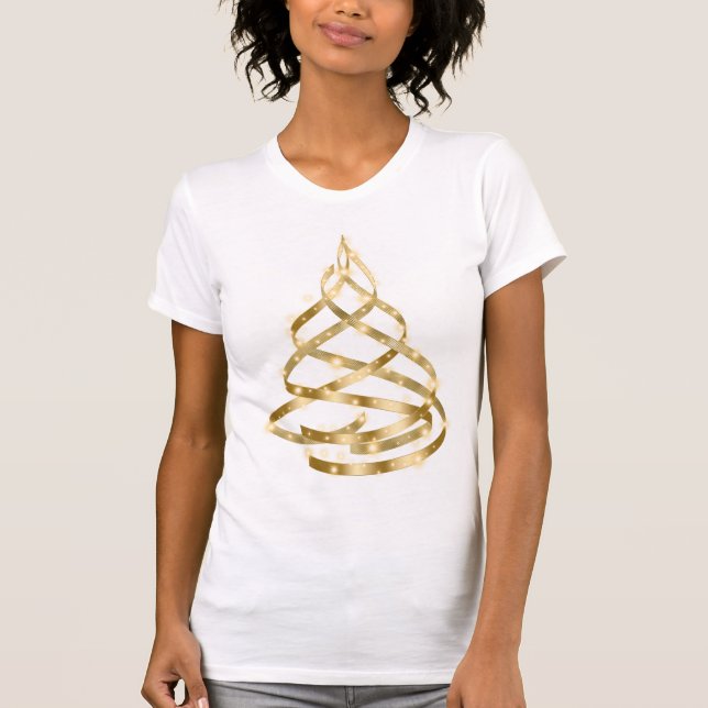 Jul Shiny Golden Ribbon Träd Gnistra T Shirt (Framsida)