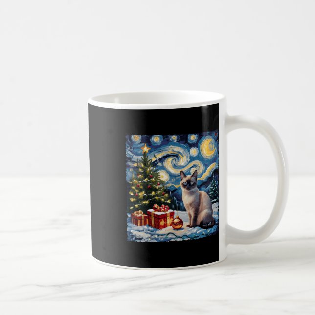 Jul Siamese Cat Art Van Gogh the Starry Nigh Kaffemugg (Höger)