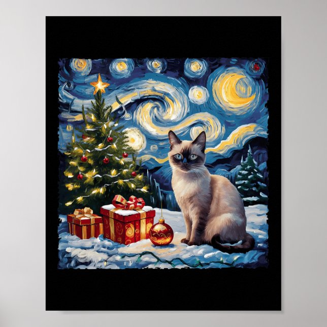 Jul Siamese Cat Art Van Gogh the Starry Nigh Poster (Framsidan)