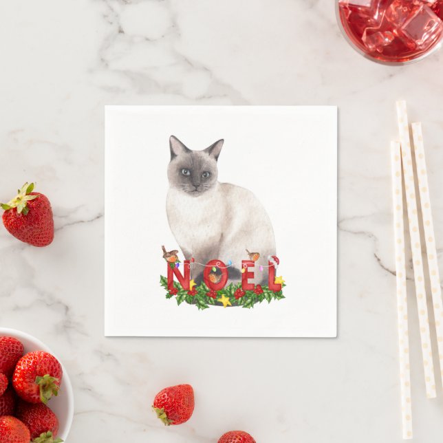jul Siamese Cat Watercolor Pappersservett (Insitu)