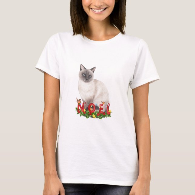 jul Siamese Cat Watercolor T Shirt (Framsida)