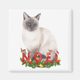 Jul Siamesisk Katt Akvarell Magnet