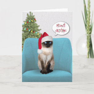 Jul Siamesisk katt på en stol Helgkort