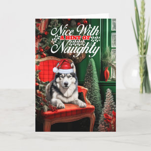 Jul Siberian husky Hund Naughty eller Nice Helgkort