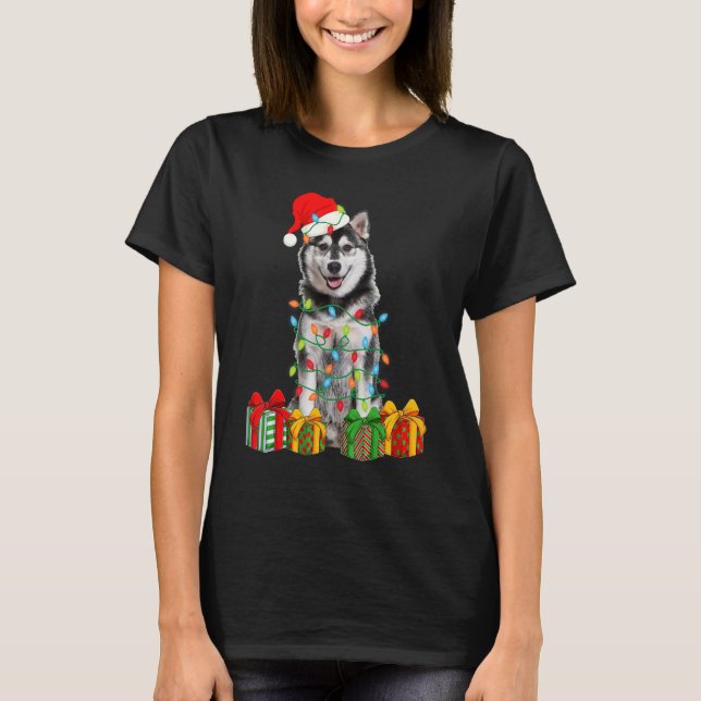 Jul Siberisk Husky Hund Julbelysning Valp   T Shirt (Framsida)