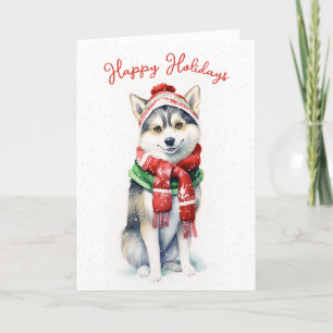 Jul Siberisk Husky I Snöflingor Helgkort