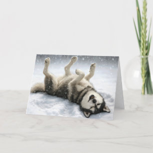 Jul Sibirisk Husky Gör en Snöängel Helgkort