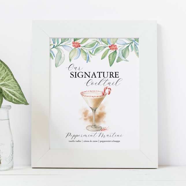 Jul Signatur Cocktail Bar Skyltar Martini (signature cocktails bar sign candy cane martini for Christmas decor by Do Tell A Belle)
