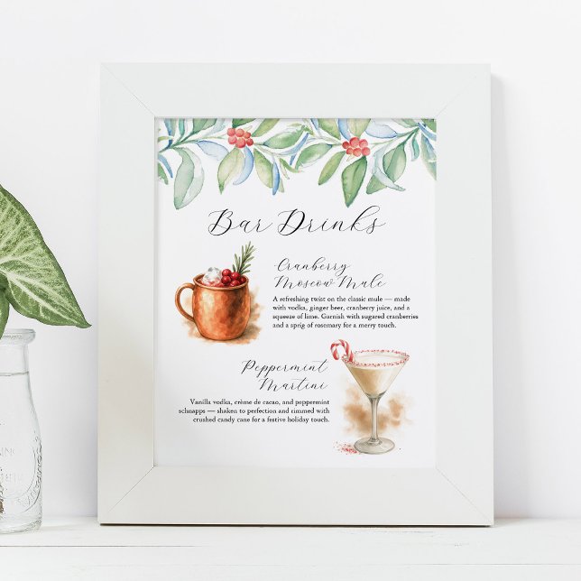 Jul Signatur Drink Skyltning Poster (Christmas Signature Cocktail Drink Signage with cranberry moscow mule and peppermint martini)