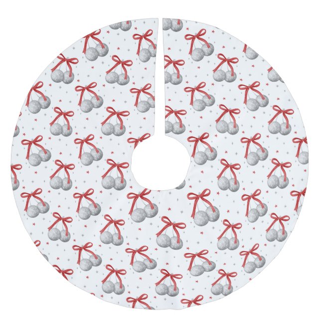 Jul Silver Disco Boll Dekorationer med Röd Slinga Julgransmatta Borstad Polyester (Framsidan)