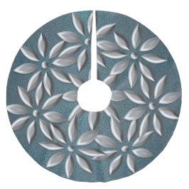 Jul Silver Flowers Mönster Teal Glitter Julgransmatta Borstad Polyester