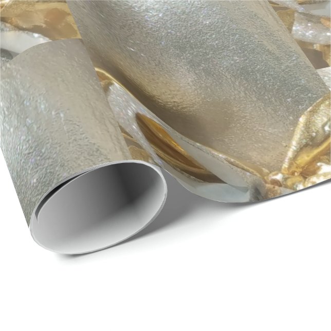 Jul Silver Guld Ribbon Mönster Elegant Presentpapper (Rullad Hörn)