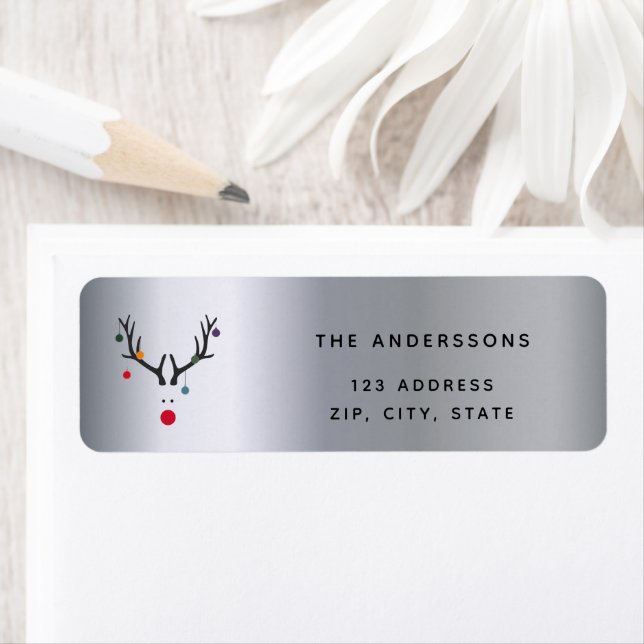 Jul silver lustiga renar returadress etikett (Insitu)