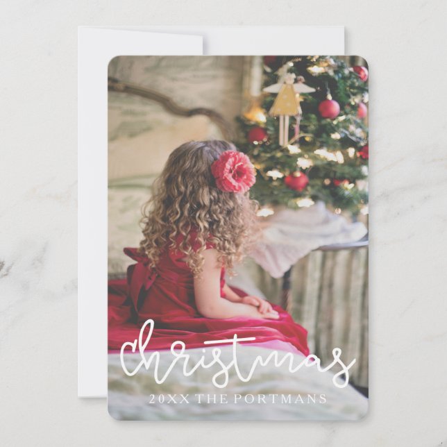 Jul Silver Quatrefoil Lägg till bild och Namn Julkort (Framsida)