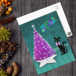 Jul Silver Rosa Träd Atomisk Svart Katt Teal Vykort