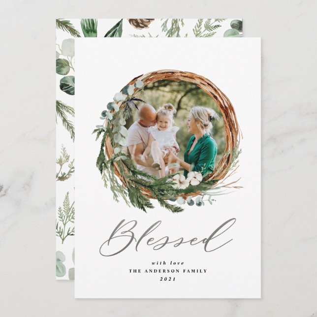 Jul silver-skript, botaniskt 1 foto julkort (Fram/baksida)