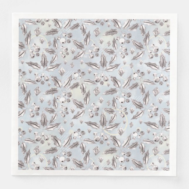 Jul, silver-snoddar, vita, snöflingor, vinter pappersservett (Framsida)