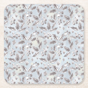 Jul, silver-snoddar, vita, snöflingor, vinter underlägg papper kvadrat