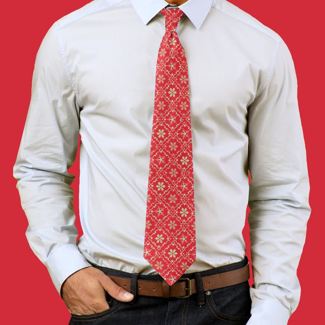 Jul Simple Red Snowflake Winter Cute Mönster Slips (Red snowflake pattern neck tie. )