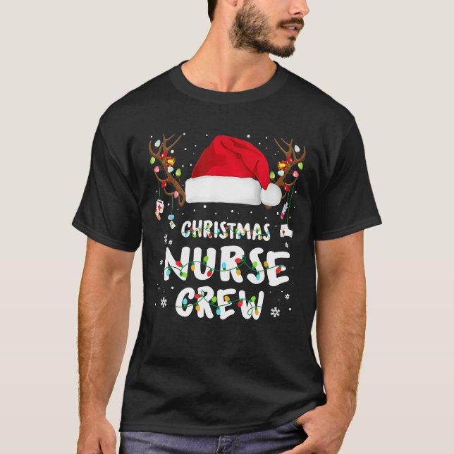 Jul-sjuksköterskan Santa Hat Reindeer Merry Chri T Shirt (Framsida)