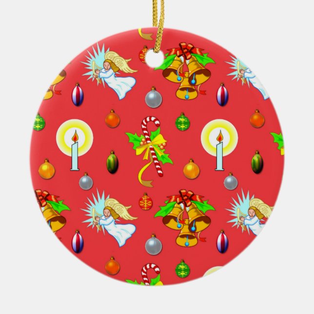 Jul - sjungande änglar & guld- Klockor Julgransprydnad Keramik (Framsidan)