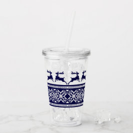 Jul, skandinaviska folkblått och vitt take away mugg