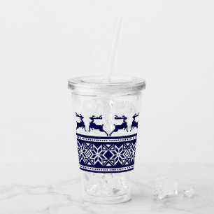 Jul, skandinaviska folkblått och vitt take away mugg
