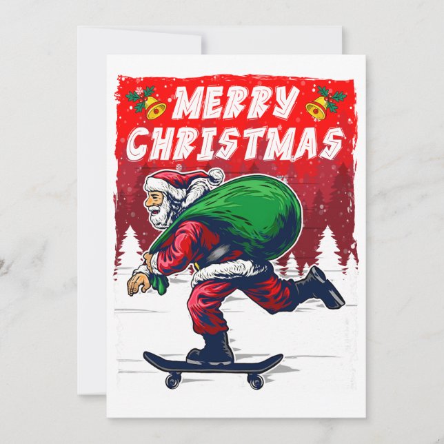 Jul skateboardåkning Tomte rolig Julkort (Framsida)