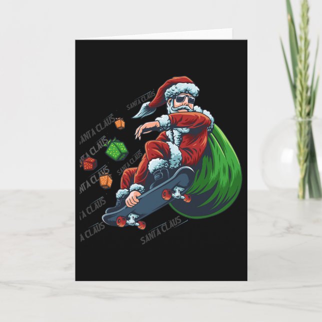 Jul Skater Skateboard Xmas Tomte Kort (Framsida)