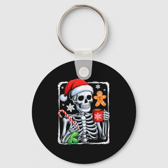 Jul Skeleton Hett Chocolate Funny Julafton Manar W Nyckelring (Framsida)