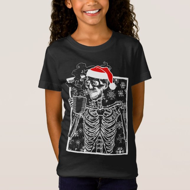Jul Skeleton med leende Skulldrickshytt Kof T Shirt (Framsida)