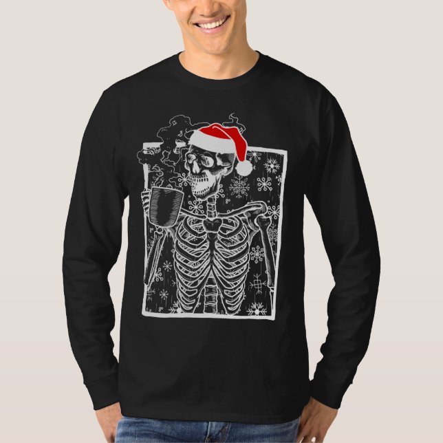 Jul Skeleton med leende Skulldrickshytt Kof T Shirt (Framsida)