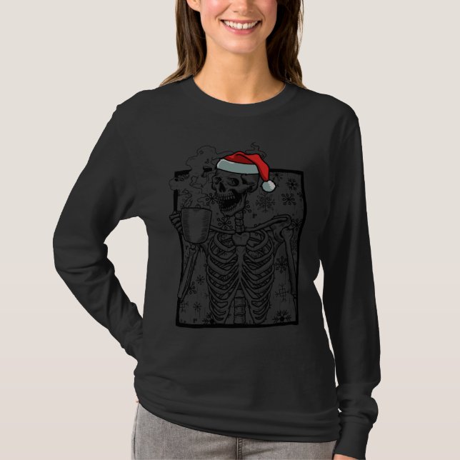 Jul Skeleton och Smiling Skullens drickslav T Shirt (Framsida)