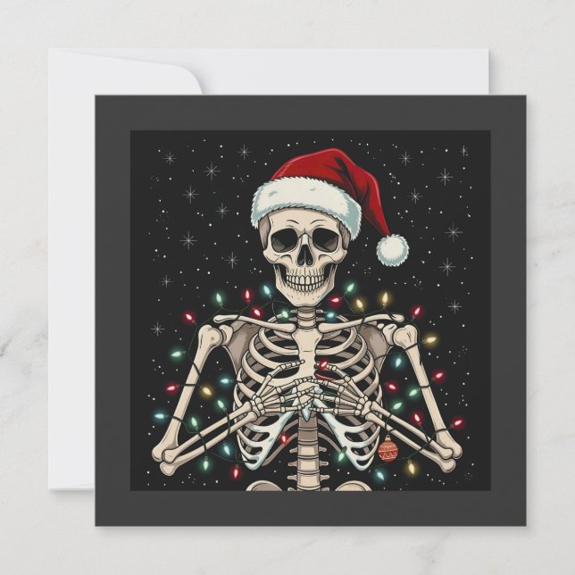 Jul Skeleton Santa Hat Julafton Ljus Julkort (Framsida)