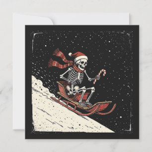 Jul Skeleton Sledding Julkort
