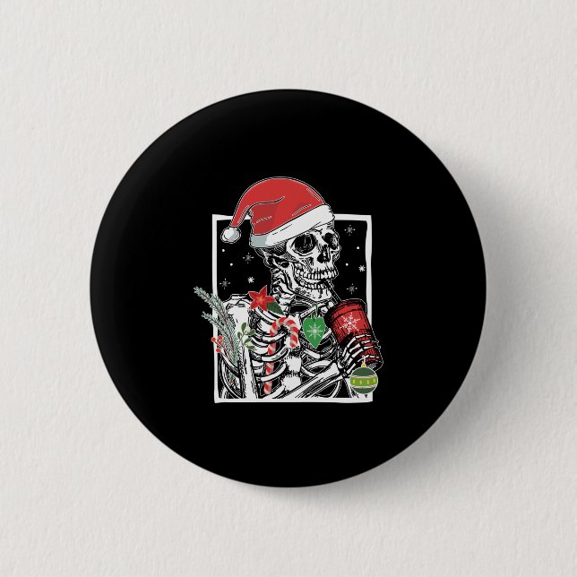 Jul Skeleton Smiling Skull Drinkkaffe S Knapp (Framsida)