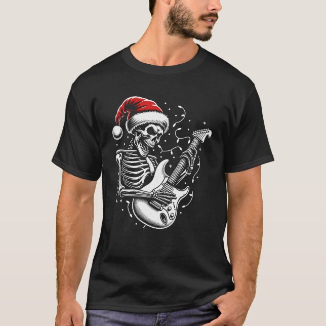 Jul Skeleton Spelar Guitar Rock and roll Gu T Shirt (Framsida)
