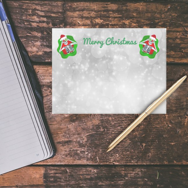 Jul Skeletons Red Grönt Splatters White Post-it Block (Merry christmas fun skeletons on white circles on pad of post it notes.)