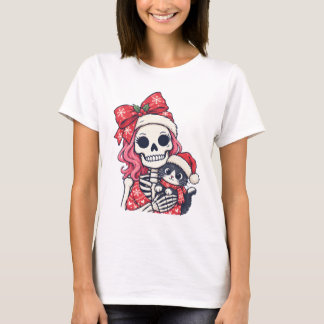 Jul Skelett Flicka Med Katt T Shirt