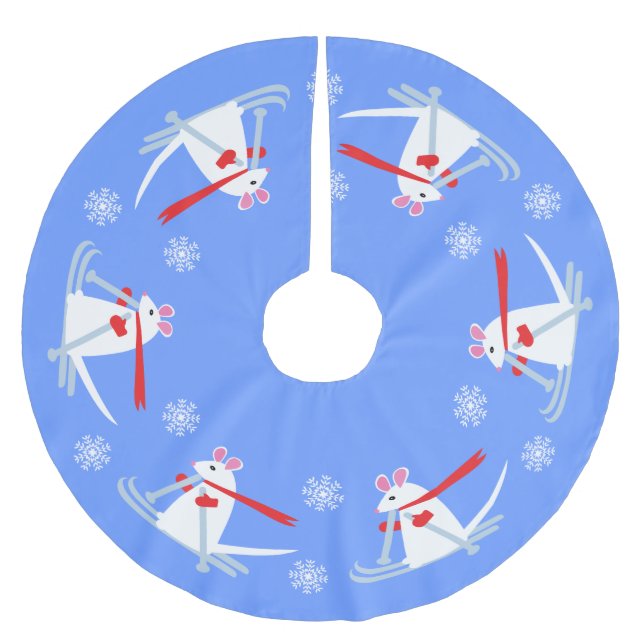 Jul Ski Chalet White Mice Skiers Julgransmatta Borstad Polyester (Framsidan)