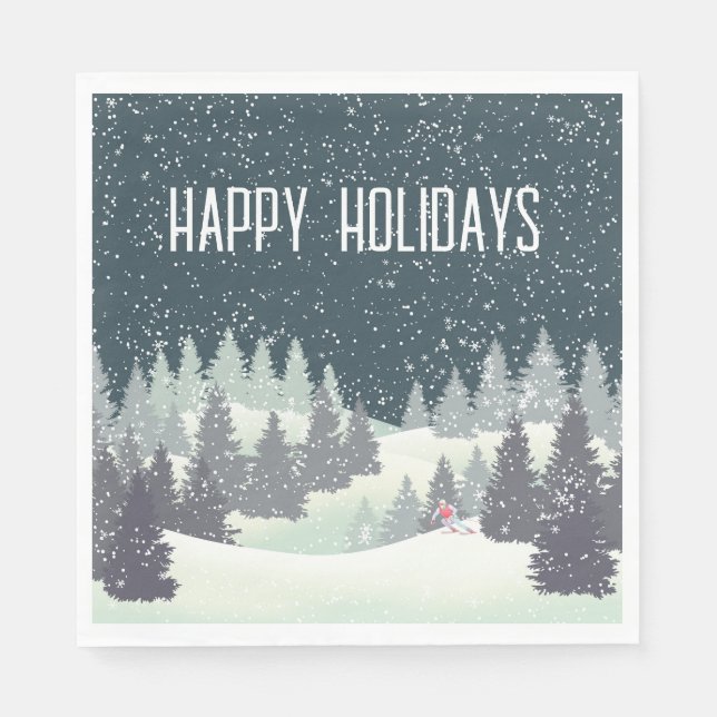 Jul Skier i Winter Gräs Pappersservett (Framsidan)