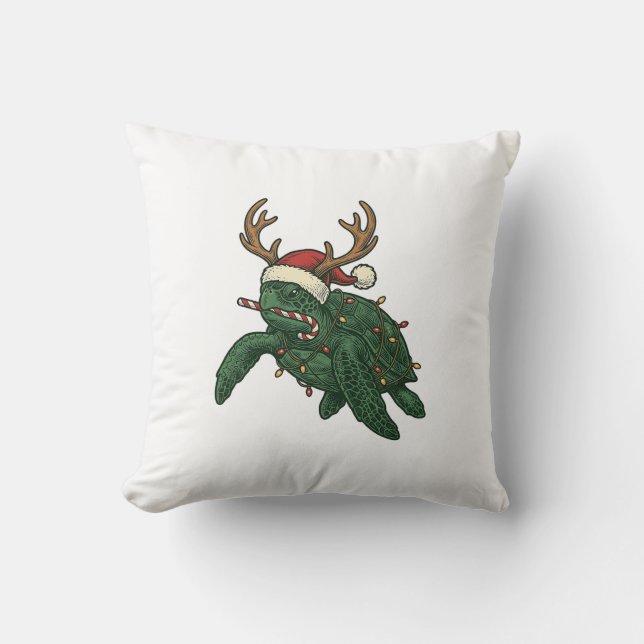 Jul Sköldpadda Ren Vintage Gravyr De Kudde (Framsida)
